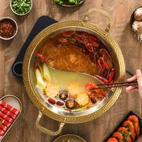 Dual-Flavor Hot Pot,Food-Grade 304 Stainless Steel,Induction and Gas Stove Compatible,Family Size for Hot Pot Nights,13 L capacity M auksas/sidabras