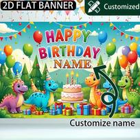 Personalized Dinosaur Birthday Backdrop Customizable Name Jungle Dino Party Banner for Kids 70.9x43.3inch/180*110cm blue