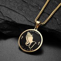 Pendant for Men and Women, Fashionable and Versatile Praying Hands Prayer Medal Necklace 50CM(Necklace Size)
