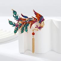 Enamel Colored Phoenix High-end Women's Anti-exposure Buckle Accessory Brooch 3cm*5cm