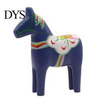 Table Decoration Wooden Horse Hand Painted Dala Trojan Figurine, Solid Wood Eco Friendly Statue, Rustic Decorative Tabletop Ornament for Home S mėlyna
