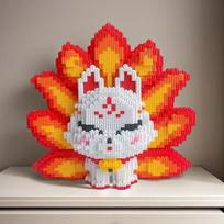 3629-Piece Red Nine-Tailed Fox 3D Puzzle Set - Exquisite DIY Model Building Kit, Suitable for Birthday and Holiday Gifts