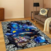 3D Iliuzija Povandeninis Pasaulis Jūros Gyvūnai Ryklys Delfinas Animacinis Kilimas Kilimas Miegamajam Svetainei Sofai Durų Kilimėlis Vaikams Neslystantis 40x60cm