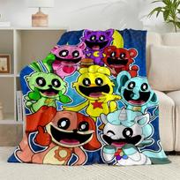 1PC Happy smiling Cartoon Characters Flannel Blanket Gift, Suitable for Both Men And Women, Soft Ideal for Beds And Sofa, Birthday Or Christmas Gift 75x90cm