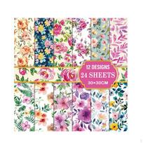 24 Sheets Floral Theme Craft Paper Scrapbook Vivid Prints for Scrapbooking, Party Mj008