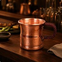 Rankų darbo varinis puodelis pintomis rankenomis gryni platėjantys kraštai gėrimo indas didelis 70 Large Cup 70 brown