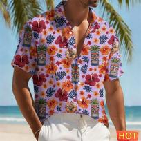 Men's Tiki Hawaiian Shirt Tropical Floral Tribal Mask Print Casual Short Sleeve Button Down Shirts Summer Beachwear Vacation S