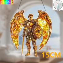 2D Flat Golden Archangel Michael Suncatcher Bohemian Acrylic Window Hanging Decor For Home Porch Garden Perfect Gift For Engagement Father's Day įvairiaspalvis