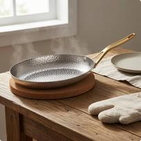 Oval Stainless Steel Pan Shallow Open Body Hammered Silver 25CM Silver 25CM