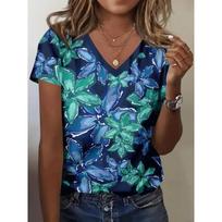 Summer Women's 3D Printed V-Neck T-Shirt Fashion Versatile Breathable Trend Casual S