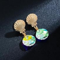 Iridescent Crystal Shell Drop Earrings for Women Exquisite Boho Marine Style Dangle Earrings Retro Simple Versatile Jewelry 2025 balta