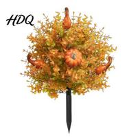 Artificial Pumpkin Porch Decor Fall Violet Eucalyptus Flower Stakes Weather Resistant Outdoor Plants Garden Ornaments Decor Yard for Halloween 1pc