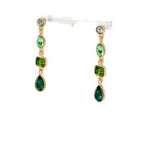 Retro Gradient Green Square Crystal Drop Earrings for Women Elegant Light Luxury Long Pendant Earrings Geometric Jewelry Gifts
