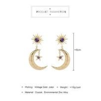 Sun Star Moon Drop Earrings for Women Purple Cubic Zircon Dance Bohemia Handmade Crystal Moon Star Drop Earring For Women A