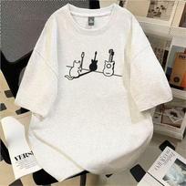 Printed Cat Guitar Short-Sleeved T-shirt 100% Cotton American Design For Men And Women Summer Loose And Versatile S