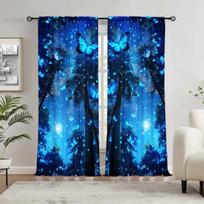 2PCS Dream Forest Night Blackout Curtains Rod Pocket Top Modern Art Polyester for Bedroom Living Room Home Decor 100*130 HOOK 1pcs