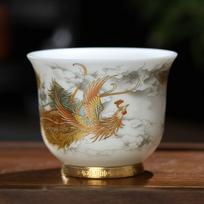 Sheep Fat Jade Porcelain Tea Set High End Personal Master Cups Dragon and Phoenix Pairs Counter Mouthed Cups <200ml
