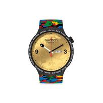 Swatch Bape Bendradarbiavimas Tokijo Tema Kvarcinis Laikrodis 47mm Auksinis Ciferblatas Keramikinis Korpusas Dervos Dirželis Unisex Laikrodžiai BAPE-SWATCH-20001 Black