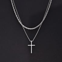 2 vnt. Nerūdijančio plieno kryžiaus pakabuko karoliai vyrams Titano plieno pintas lynas dėžutės grandinėlė Choker moterims Punk mados papuošalai sidabras