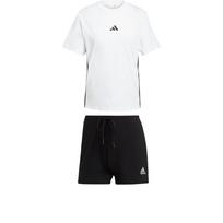 Adidas Essentials Striped Pullover Crew Neck Short Sleeve Sports Lace-Up Shorts Casual Set Women sets JD0844+GM5523