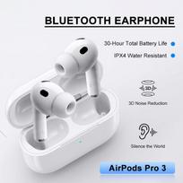 New TWS Wireless Earbuds AirPods Pro 3 Pro-Level Noise Cancellation 30H Battery IPX4 Waterproof Bluetooth Headphones balta