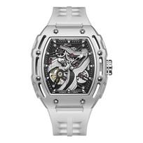 Mark Fairwhale Automatinis mechaninis laikrodis vyrams 46 mm lydinio korpusas Guminė apyrankė Atsparus vandeniui Šviečiantis Skeletas Įspaustas ciferblatas FW-6870 black