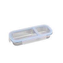 Reusable Stainless Steel Lunch Box 2/3 Compartments Fruit Food Fresh Box  Outdoor Activities 2  grids blue