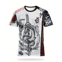 Men's Football Shirt Katana graphic crew neck comfortable sports top with Japanese katana culture and dragon graphic print S