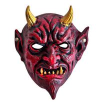 Full Face Mask Halloween Red Devil Cosplay Mask, Creepy Golden Horned Demon Latex Realistic Masquerade Costume Party for Men Adults Horror raudona