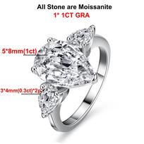 Waterdrop Shape Full Moissanite Engagement Rings for Women   CopperWedding Band Jewelry Pear Cut Diamond with GRA 5&Full Moissanite GRA