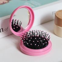 Foldable Air Cushion Hair Brush Compact Travel Size Pocket Mirror Included Lightweight Portable Hair Detangling Tool One Size rožinė