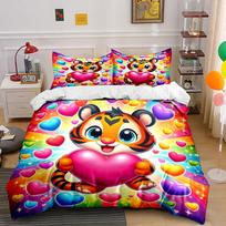 Tiger holding pink heart. Bedding sets Duvet cover sets Duvet covers Pillowcases(1*Duvet Cover 2*Pillowcases without duvet insert) 135x200cm