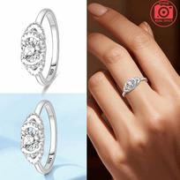 Elegant Rings  CopperFloral Halo Engagement Ring Round Zircon Promise Wedding Band for Women Bridal Party Jewelry Gift 9