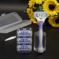 Manual Razor Shaving Kit with 3 Replacement Blades and Protective Storage Case Includes Cleaning Brush for Personal Grooming One Size violetinė