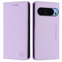 Prabangi odinė dėklas Google Pixel 9 Pro XL 8A 7A 6A 5A Pixel8 Pixel7 Pixel5 RFID blokavimas Kortelių lizdas Magnetinis Pritraukimas Stovas Smūgiams atsparus Atverčiamas dangtelis Google Pixel 9A šviesiai violetinė spalva