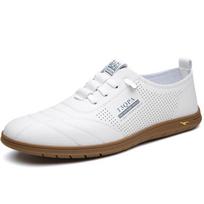 Mens Outdoor Walking Trainers Breath Running Shoes Leather Lace-Up Summer Flats Non-Slip Casual Sneakers Tenis Masculino 38 balta