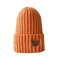 2023 Crochet Knitted Baby Hat Cute Soft Bonnet Cap Embroidered Cute Bear Hat Winter Warm Hat for Baby Boy Girl 1-6Years oranžinė