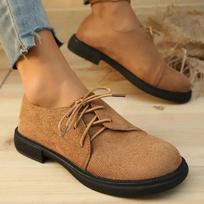 Fashion Clasic Lace-Up Fax Suede Round Pumps Shoes Ladies Vintage Mix Color Med Heel Single Shoes Women Hot Sale Big Size Loafers Mujer 35