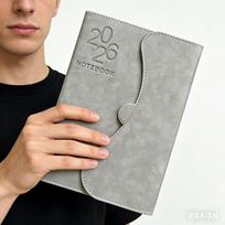 2026 Weekly Planner Notebook (Jan-Dec), 21.5cmx15.5cm A5 Planner PU Magnetic Relief Cover, Agenda 2026 Appointment Book pilka
