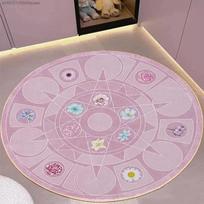 VIKAMA Home Aesthetic Round Bedroom Bedside Pink Carpet Guest Room Princess Floral Floor Cushion Luxury Home Carpet Decoration 60cm x 60cm