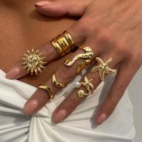 Ocean Style Ring Irregular Liquid Line Metal Open Ring Retro Starfish Ring 6