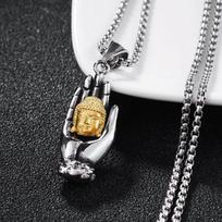 New Retro Palm Buddha Male Great Sun Tathagata Buddha Versatile Jewelry Necklace Pendant 60CM(Necklace Long)