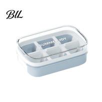 Easy Demold Ice Tray Cube Mold with Sealed Lid 6 Cavity Push-Type Design No Spill Stackable for Pure Odor-Free Easy-Release Reusable Maker Whiskey mėlyna