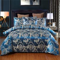 Limited Time Discount Promotion 3PCS 228*228cm Luxury Silky Satin Duvet Covet Set Polyester Jacquard Bedding Set for Home No Sheet&3&1Sheet + 2 Pillow Cases&229*229cm mėlyna