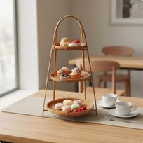 Daugiaaukštis pintas maisto krepšys Bambukinis padėklas su rankena Rankų darbo vaisių ekspozicijai Natural 3-tier Basket gray