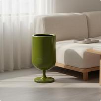 Goblet Glass Trash Can NoBend Design Press Lid Tall Stand Stemmed Garbage Bin for Living Green without Wheels