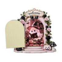Pink Halloween Arch Ornament Cute Ghost/Mouse Door Ornaments, Miniature Decoration, Double Wall Corner Decoration Layer Decor for Bookshelf Display A