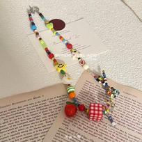 Last Apple Core Beaded Necklace Handmade Natural Wood Beads Adjustable Length Lightweight Unique Design Accessory for Everyday Wear One Size raudona