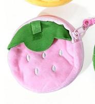 Plush Cartoon Fruit Coin Purse with 3D Design Soft Material Zipper Closure Small Keychain Bag for Children Students Girls One Size