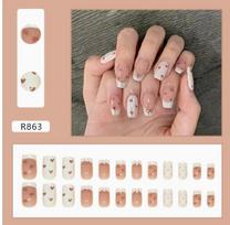 24 Pieces French Style Press On Nails Set Removable Short Ballet Shape Nail Tips T Type Design with Adhesive Glue Included for Easy Application one size rožinė